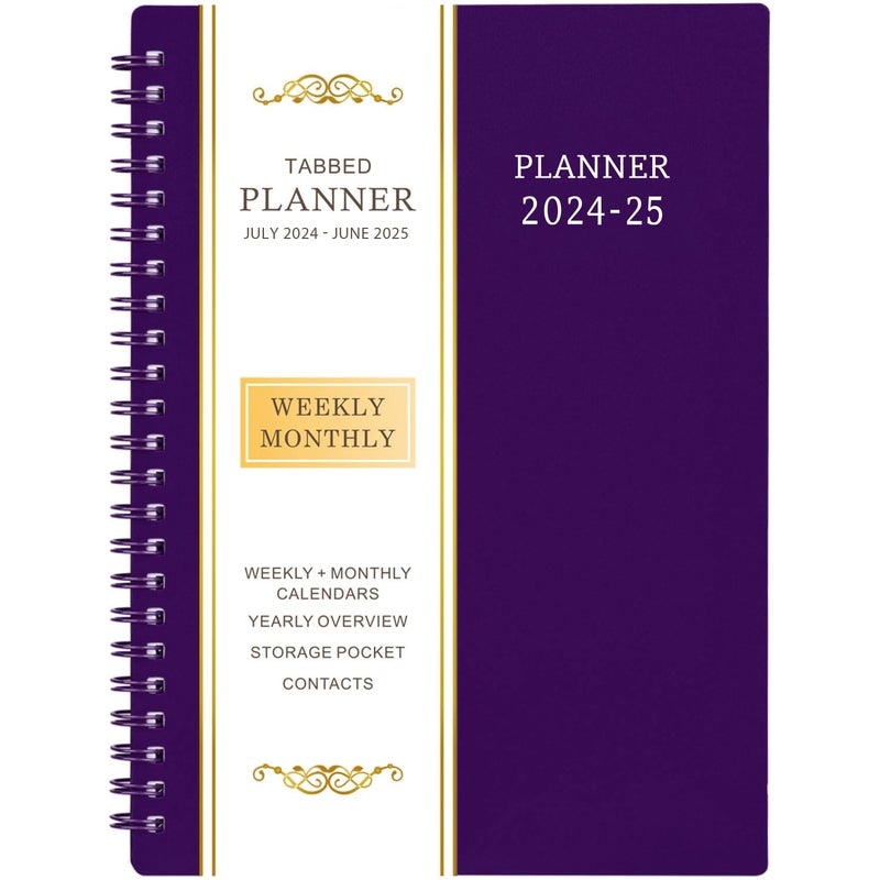 BooQool 2024-2025 Planner - JULY 2024 - JUNE 2025, Planner 2024-2025, Academic Planner Weekly and Monthly with Tabs, 6.25""    8.3"", Strong Twin-Wire Binding, Round Corner, Improving Your Time Management Skill - Image 1